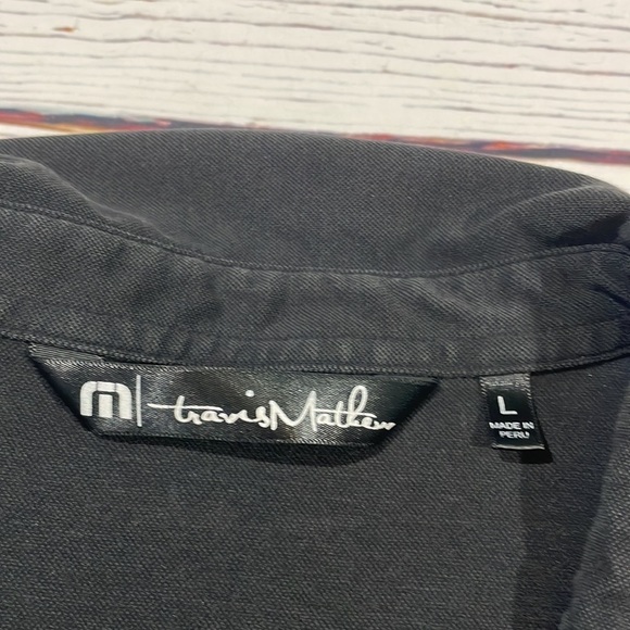 Travis Matthews Red Gray Striped Black Polo Active Shirt - Picture 2 of 10